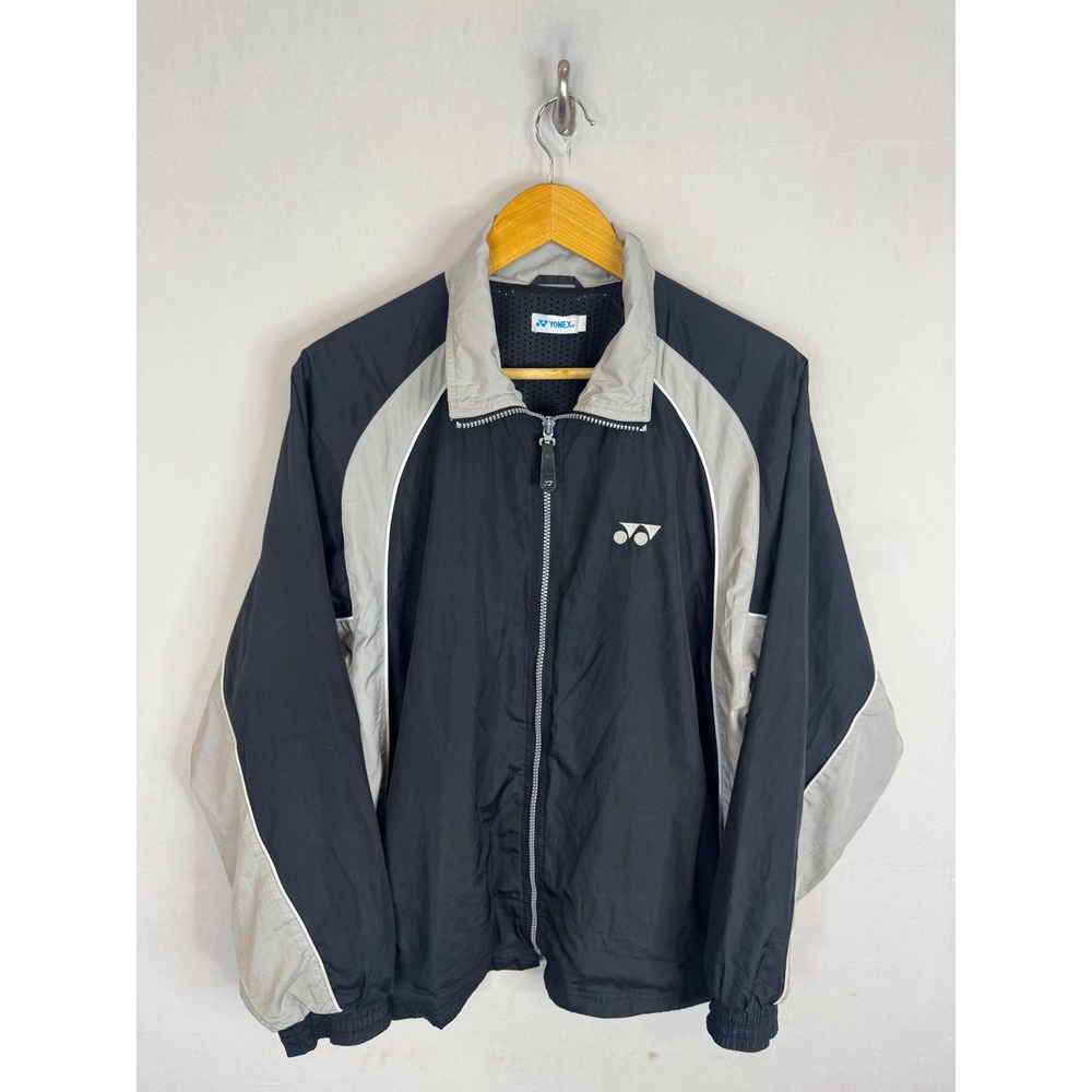 Yonex Mens Vintage Full Zip Windbreaker Jacket Black Grey Mesh Lined Large